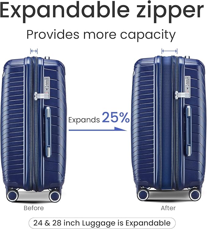 Merax Luggage 4 Piece Set Hardside Expandable Suitcase Set with Case,Travel Luggagewith Spinner Wheels,Airplane Approved Carry On Luggage Sets,Navy Blue1,14/20/24/28