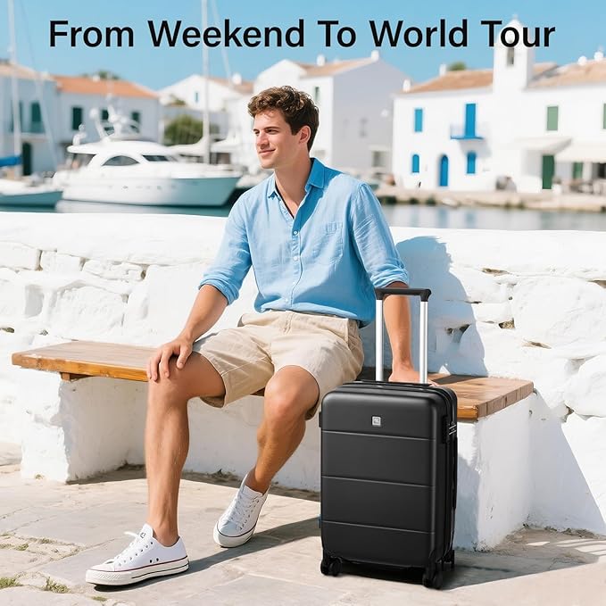 Hanke Expandable Luggage Sets 3 Piece with Spinner Wheels, 20/24/28" Hardside Carry On Luggage Large Suitcase, All-PC Hard Shell Luggage, TSA Lock, Lightweight Durable (Jet Black)