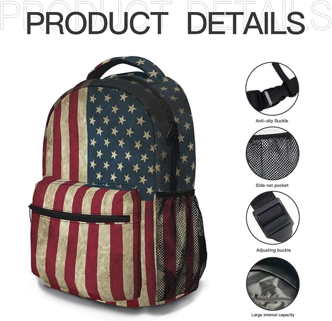 American Flag Baseball Print Backpack, Laptop Backpack with Multiple Pockets for Adult Hiking Travel Work 17 Inch