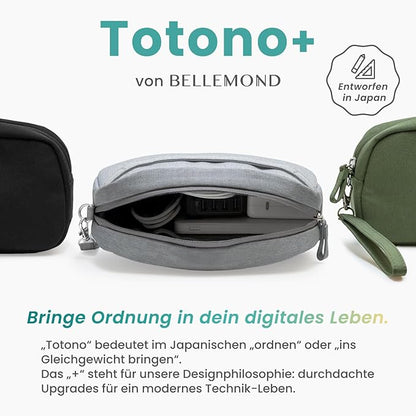 BELLEMOND「Totono+」| Cord Organizer Tech Pouch | Travel Electronics Organizer Case for Cables & Chargers | Hidden AirTag Slot & Cable Pass-Through | Designed in Japan | Sumi Black