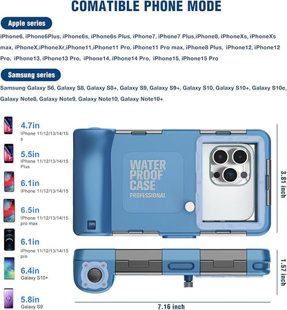 2026Underwater Snorkeling Diving Phone Case for iPhone 17/16/15/14/13Pro Max Galaxy S25/ S24/S23/S22/.[50ft/15m] Professional Scuba Dive Waterproof Case Underwater Photo Video Cove Blue