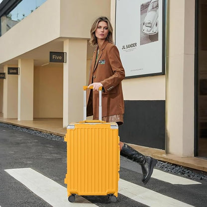 AnyZip Luggage PC+ABS Aluminum Frame Zipperless Checked Luggage Hard Shell Suitcase with TSA Lock Double Spinner Wheels 28 Inch Orange