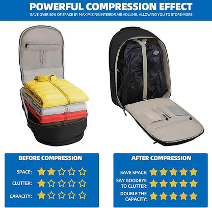 Vacuum Backpack Travel Seal Compression: Vacpack with Electric Air Pump Carry on Expandable Back Pack System for Laptop Hiking Business Water Resistant Lightweight Black