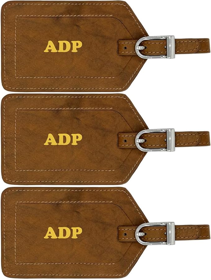 Personalized Monogrammed Leather Luggage Tags - 3 Pack