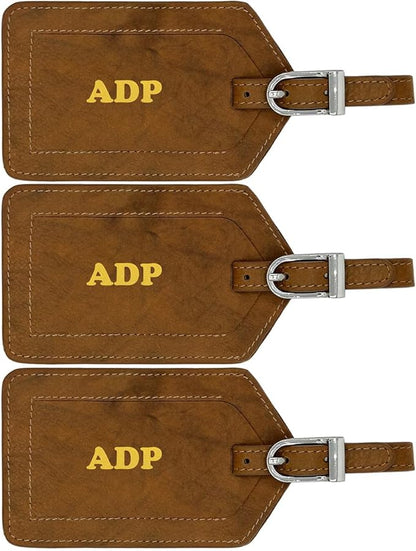 Personalized Monogrammed Leather Luggage Tags - 3 Pack