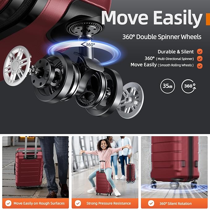 SHOWKOO Luggage Sets Expandable PC+ABS Durable Suitcase Double Wheels TSA Lock Red
