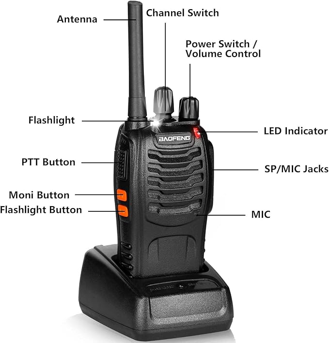 BAOFENG Walkie Talkies Long Range for Adults with 4 Rechargeable Batteries Earpiece, Two Way Radio BAOFENG BF-88A Portable 2 Way Radio for Family Hiking Camping-2 Pack
