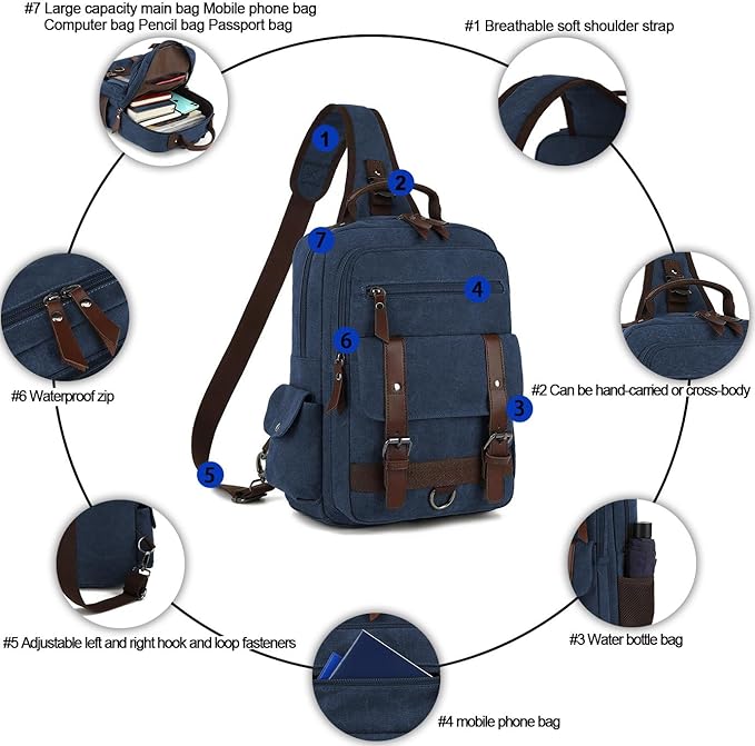 Vintage Messenger Bag, Canvas Backpack for Travel, Men's Shoulder Bag, Dual-use Bag for Hand Carry and Crossbody Carry