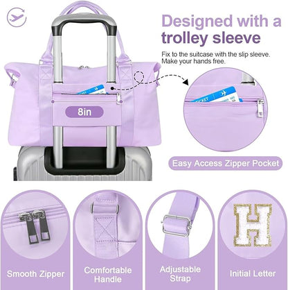 Dance Gym Duffel Bag for Teen Girls, Personalized Initial Travel Weekender Bag,Cute Overnight Carry On Duffle for Women,Sports Travel Cheer Bag,Monogram Christmas Gifts for Tween Preppy(purple-H)