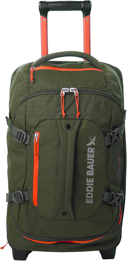Eddie Bauer Expedition Rolling Duffel Bag with Wheels | Travel | Carry-On | Luggage | Rugged | Durable - Dark Thyme, 22"