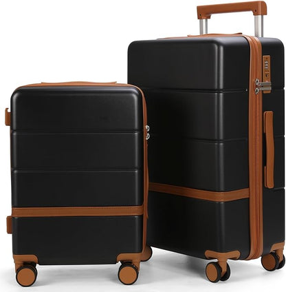 Luggage Sets, 2 Piece Suitcase set with wheels Tsa Lock 20/24 inchi Hardshell Waterproof Travel Suitcases luggage for Women/Men/Family（Black