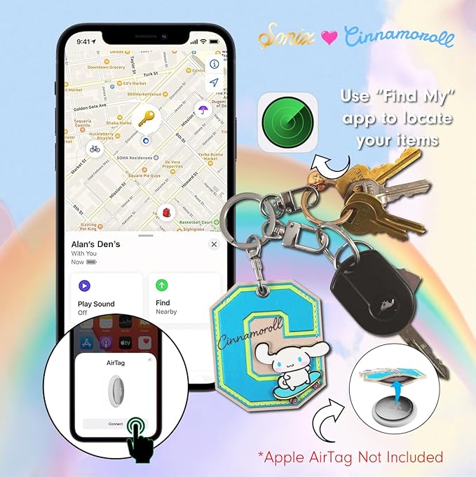 Sonix x Sanrio Character Keychain Case Compatible with Apple AirTag | Protective AirTag Cover Keychain | College Letters Cinnamoroll