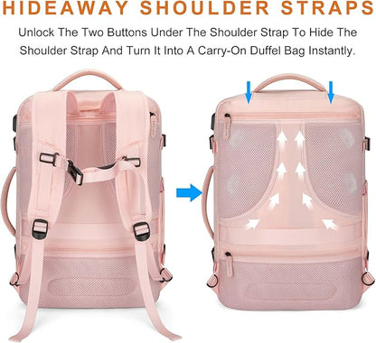 Lumesner Carry on Travel Backpacks, Extra Large 40L Flight Approved for Men & Women,Expandable Suitcase backpack (Pink (Backpack With 4 Packing Cubes))