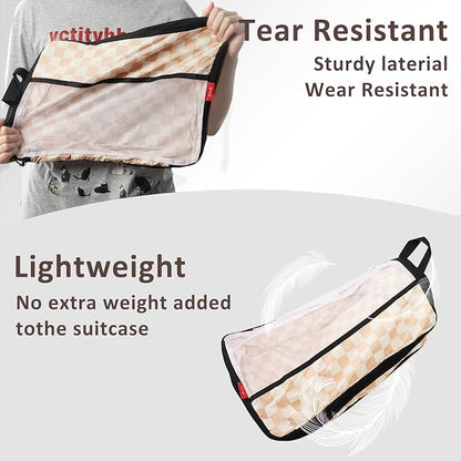 U+U 4 Set Compression Packing Cubes - Ultralight Travel Organizers, Space-Saving Suitcase Organizer, Expandable Packing Cubes for Travel, Business Trip and Family Vacation (Khaki Checkered)