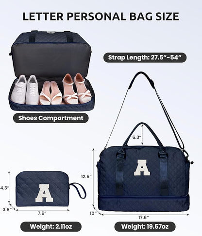 Bags for Women College Gifts-Initial Duffle Bag with Shoe Compartment, Weekender Bag, Monogram Overnight Bag, Letter Travel Bag with Makeup Bag, Bachelorette Gifts for Bride (Letter Q)
