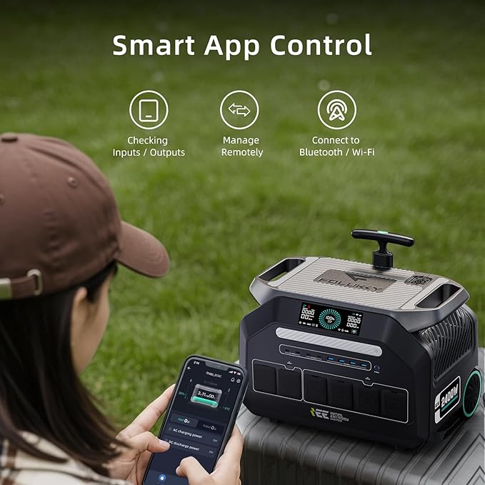 IEE 2400W/2048Wh Solar power station,P2400 Solar Generator(5000W Peak) With 100W Solar Panel,1800W Super Fast Charging,APP Control Emergency Power Station for Home, Camping, Power Outages