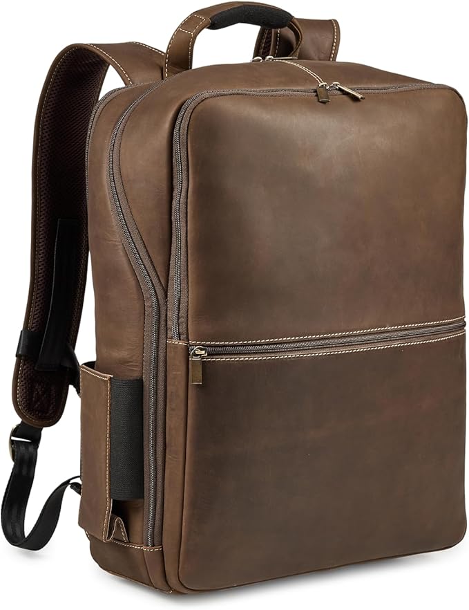 Luxorro Leather Backpack For Men (Dark Brown, 17 Inch)