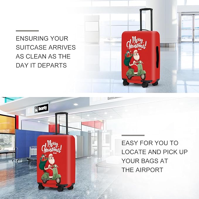 Santa on Scooter Luggage Cover - Christmas Riding Green Scooter with Gifts, Whimsical Modern Holiday Design for 24 26 Inch Travel
