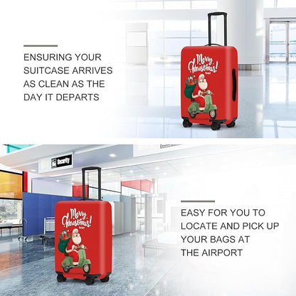 Santa on Scooter Luggage Cover - Christmas Riding Green Scooter with Gifts, Whimsical Modern Holiday Design for 18 20 22 Inch Travel
