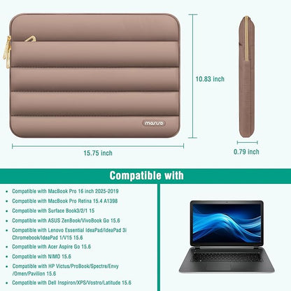 MOSISO 15-15.6 inch Laptop Case, 16 inch Puffy Laptop Sleeve Compatible with MacBook Pro 16, HP Dell ASUS Acer Toshiba Lenovo Notebook Computer, Polyester Horizontal Bag with Small Case, Brown