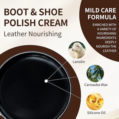 IKI Shoe Polish & Shine Kit - 12 PCS Leather Boot Care Kit with Shoe Polish, Saddle Soap, Mink Oil, Shoe Shine Sponge, Horsehair Shoe Brush, Suede Cloth, Shoe Horn & Storage Bag – Gift for Men & Women