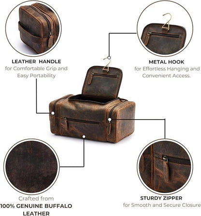 NomadCraftsCo. Extra Large Leather Toiletry Bag for Men - Premium Leather Men's Toiletry Bag for Travel, Dopp Kit, Pouch, Large Travel Organizer