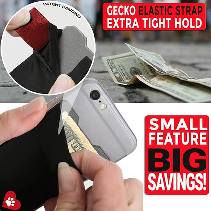 Gecko Travel Tech Double Pocket - Adhesive Card Holder - Cell Phone Pouch - Stick on Spandex Pocket - Carry Credit Cards and Cash - DOG HEART