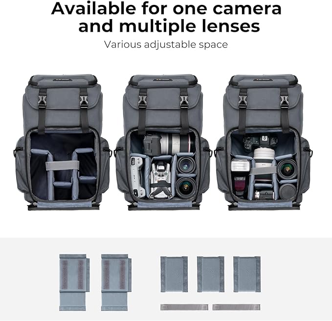 K&F CONCEPT Camera Backpack, Hard Shell Camera Bag, Large Capacity Photography Backpack with 15.6" Laptop Compartment & Tripod Holder & Rain Cover