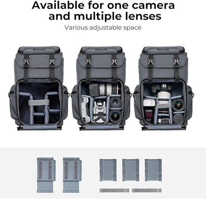 K&F CONCEPT Camera Backpack, Hard Shell Camera Bag, Large Capacity Photography Backpack with 15.6" Laptop Compartment & Tripod Holder & Rain Cover