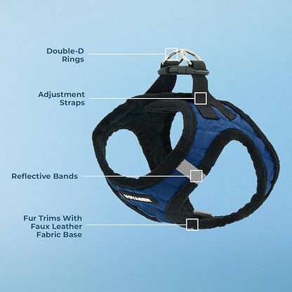 Best Pet Supplies - All Weather Mesh/Plush, Reflective, No Pull Harness for Small, Medium Dogs, Cats - Secure with Hook & Loop Fastener, Buckle, Double D-Rings - Royal Blue Faux Leather, S