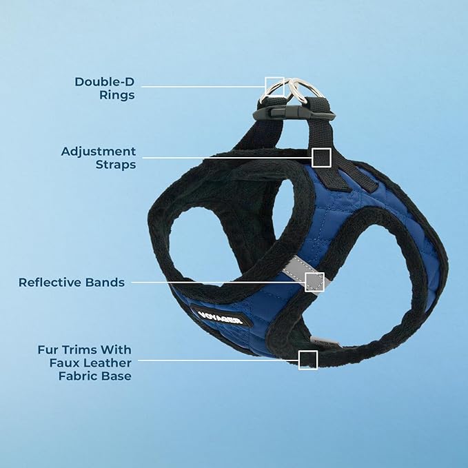 Best Pet Supplies - All Weather Mesh/Plush, Reflective, No Pull Harness for Small, Medium Dogs, Cats - Secure with Hook & Loop Fastener, Buckle, Double D-Rings - Royal Blue Faux Leather, XL