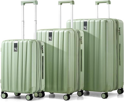 Hanke Expandable Hardshell Luggage Sets 3 piece Carry on Luggage with Wheels Suitcases Lightweight Checked Travel Luggage Rolling Large Suitcase Travel Luggage Bag Woman Men 20/24/29Inch(Bamboo Green)