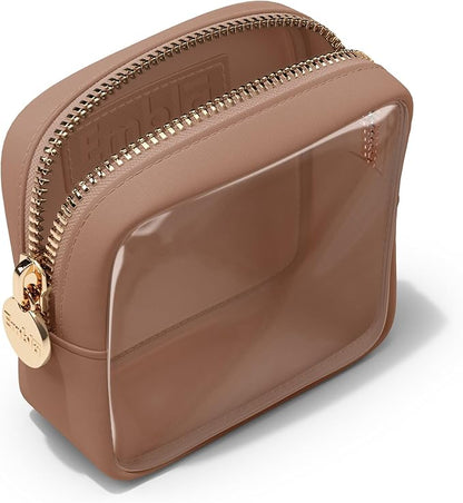 Embla London Makeup Bag Cosmetic Case, Clear Zipper Make Up Pouch and Toiletry Travel Tote, Cute Skincare Pouches for Women Girls, Preppy Purse Cosmetic Organizer, Mini Makeup Bags, Mocha Mousse