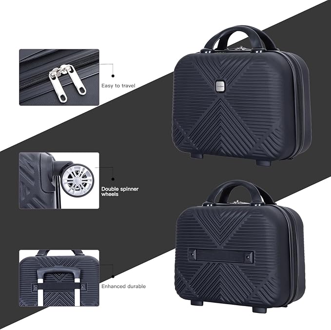 2 Piece Carry on Luggage Set, Airline Approved 20 Inch Luggage with Cosmetic Case Hard Shell Suitcase with Spinner Wheels, Lightweight Hardside Suitcases Set, Dark Black