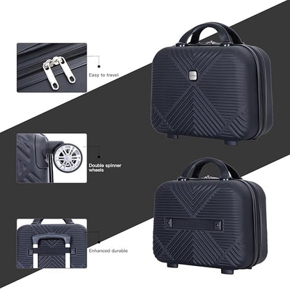 2 Piece Carry on Luggage Set, Airline Approved 20 Inch Luggage with Cosmetic Case HardShell Suitcase with Spinner Wheels, Lightweight Durable Hardside Suitcases Set, Dark Black