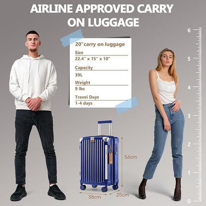 Joyway Carry On Luggage, Expandable Suitcase with Smart Cup Holder and USB Port, 20 IN Hardside Checked with TSA Lock Spinner Double Wheels, Blue