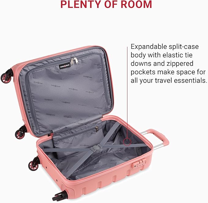 SwissGear 7366 Signature Hardside Expandable Luggage with Spinner Wheels, TSA Lock, Cup-Holder, Coral Almond, Carry-On 19-Inch