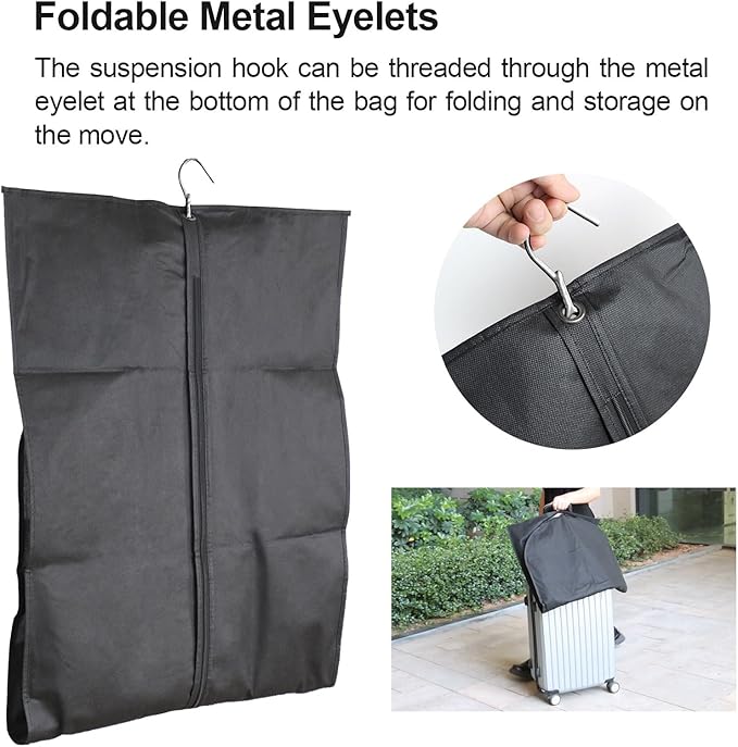 BOMEI PACK Black Garment Bags for Hanging Clothes or Travel 63" Suit Bags for Storage of Coats,Sweater, Jacket,T-shirts and Dresses(3 Packs)