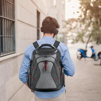 KROSER Travel Laptop Backpack 17.3 Inch XL Computer Backpack with Hard Shell Saferoom RFID Pockets Water-Repellent Business College Daypack Stylish Bag for Men/Women-Black Grey