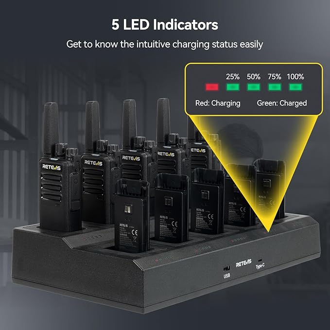 Retevis RT68H 2 Way Radio Long Range (10 Pack) with 10 Way Charger,Rechargeable Walkie Talkies for Adults,Easier Charging,Easier Management,LCD Display, Keypad Lock,Hands Free Compact Walkie Talkie