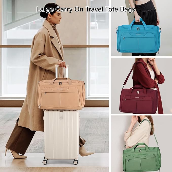 Hanke Carry On luggage Bags for Travel, Large Foldable Duffle Bag for Travel, Softside Lightweight Travel Bag Carry On Bags for Airplanes Women, Travel Tote Bags for Women Men.(Caribbean Blue)