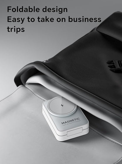 2025 Upgraded 3-in-1 Wireless Charger for iPhone,Travel Magnetic Charger Stand Nightlight Foldable Wireless Charging Station Compatible with Magsafe Charger&iPhone 17/16/15/14/13,Apple Watch&AirPods