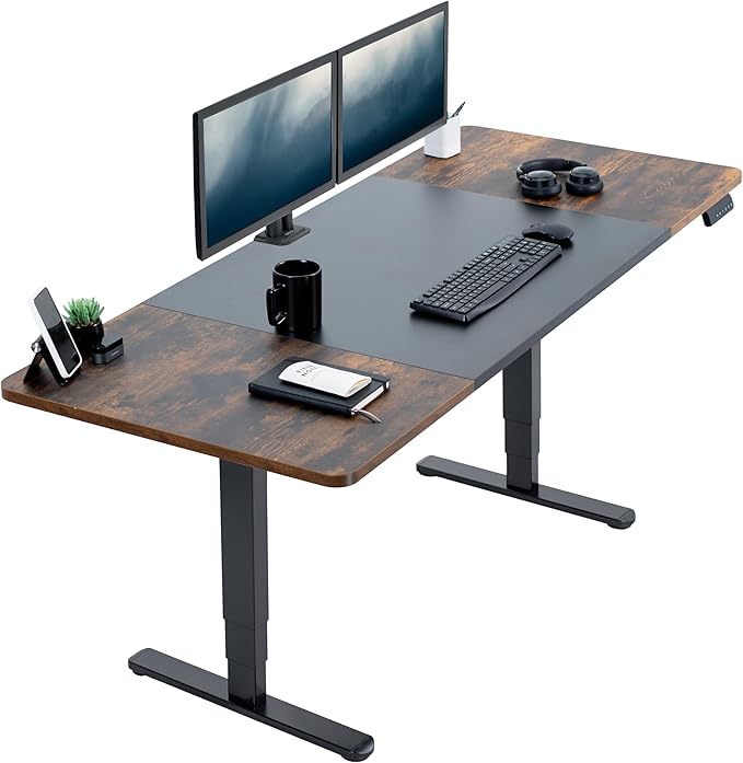 VIVO Electric 71 x 30 in Dual Motor Rustic Sit Stand Desk, Memory Height Adjustment, 2B Series, Black and Vintage Brown Top, Black Frame, DESK-KIT-2B7BN