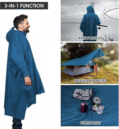 Unisex Rain Poncho for Adults, Hooded Waterproof Raincoat Jacket for Hiking, Camping and Outdoor