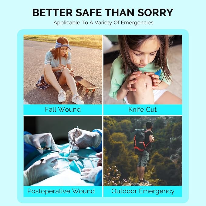 Emergency Wound Closure Device 10 Pcs Zip Stitch Wound Closure Strips Laceration Kit Sutures Bandaids for Wounds Repair Without Sew Quick Clot First Aid Wound Care for Outdoor Hiking