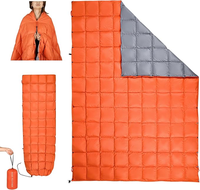 Down Camping Blanket - Lightweight, Packable, Warm & Puffy Outdoor Travel Quilt for Sleep, Hiking, Backpacking, Stadium, Festivals, Water-Resistant Sleeping Bag 55"x79"