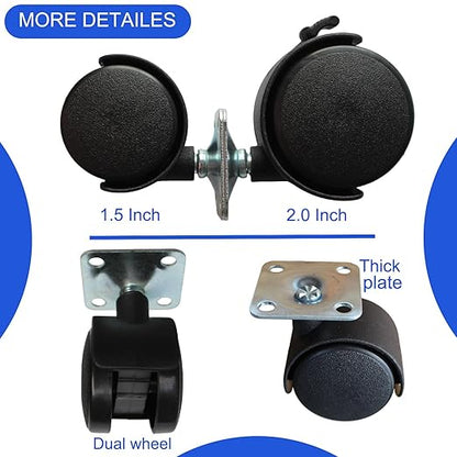 1.5 Inch Caster Wheels Replacement Universal Small Swivel Rollers for Furniture Filing Cabinet Desk Table Drawer Cart Box Shelf, 4 Pack 360 Degree Rolling Top Mounted Screw in Plate Castors
