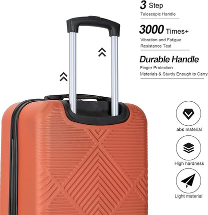 2 Piece Carry on Luggage Set, Airline Approved 20 Inch Luggage with Cosmetic Case HardShell Suitcase with Spinner Wheels, Lightweight Durable Hardside Suitcases Set, Dark Orange