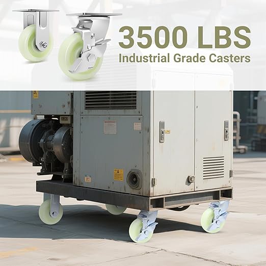 W B D WEIBIDA Heavy Duty Caster Wheels 5 Inch - 3500 LBS, PP Plate Castor Set of 4 with Double Ball Bearings, Non-Marking Industrial Swivel Casters for Hand Trucks, Carts, Industrial (2 Brake 2 Rigid)