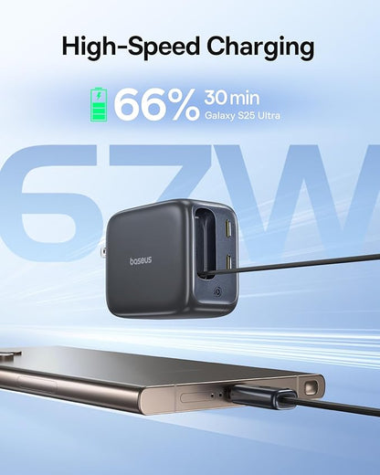 Baseus Enercore Retractable USB C Charger 67W and Baseus Universal Travel Adapter 70W